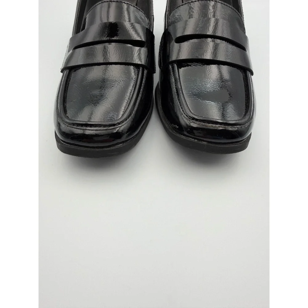 Kenneth Cole Reaction Womens Black Patent Block Heel Penny Loafers Square Toe - Picture 10 of 12